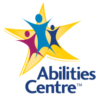 Abilities Centre logo is a yellow star with 3 human icons jumping up. They are light blue, dark blue and magenta.